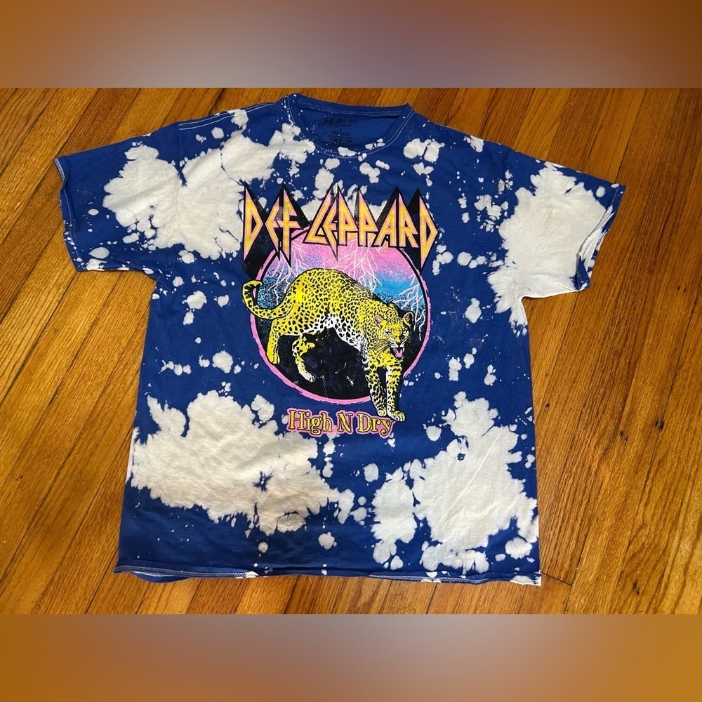 Def Leppard Shirt Mens Large L Blue Tie Dye ‎ Music Rock Metal